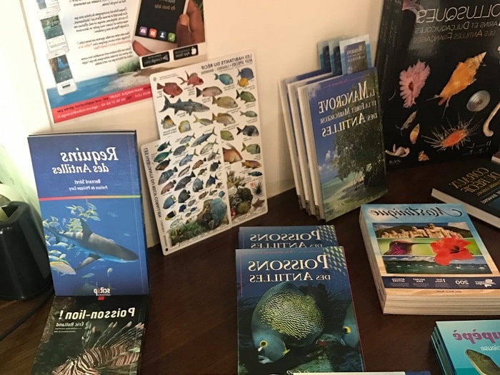Espace librairie du Musée de la Mer proposant livres et guides marins en Martinique